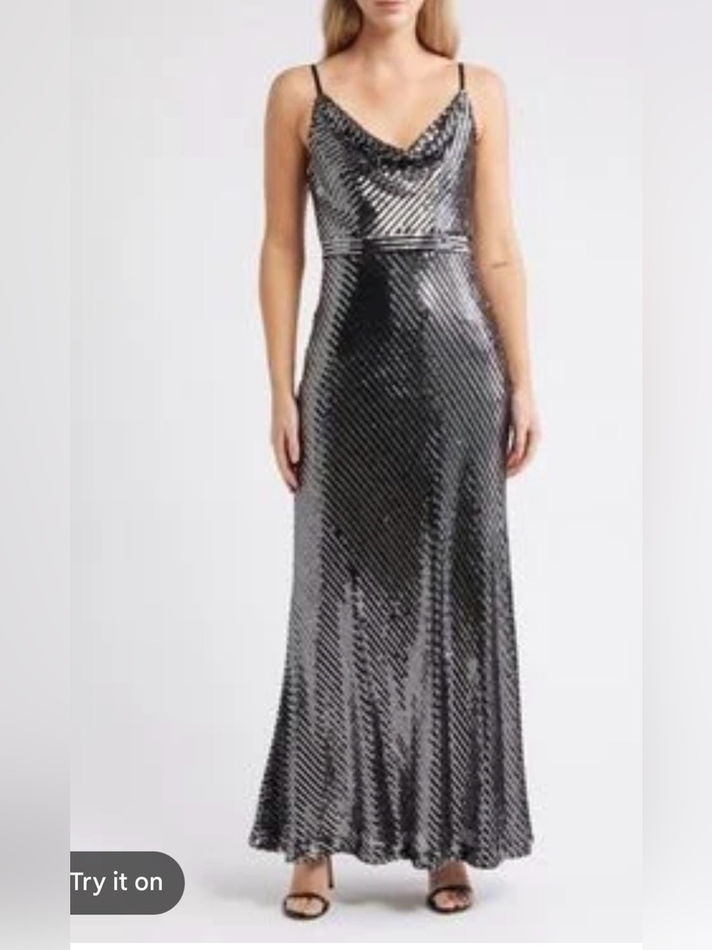 NEW Vince Camuto Silver Sequin Cowl Neck Dress, Size 8